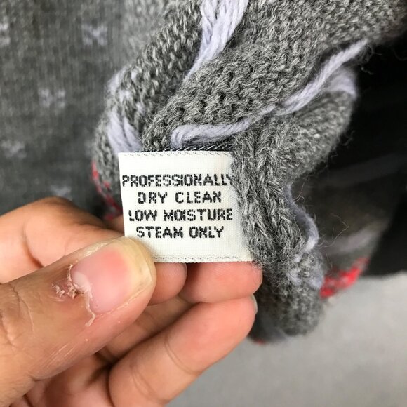 TOWE WOOLENS Wool Sweater Nordic Snowflake Pattern Gray Red White XL - Picture 9 of 10